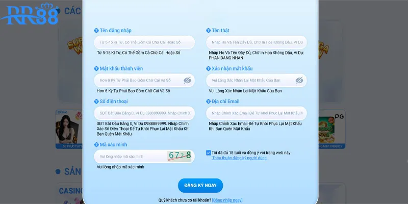 Thực hiện theo hướng dẫn từng bước để đăng ký RR88 nhanh chóng.